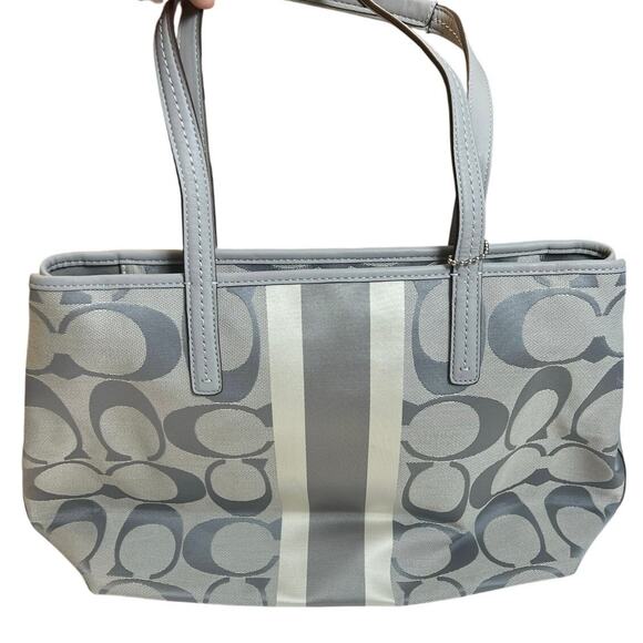 NWOT Coach Signature Stripe Tote Shoulder Bag – Gray Jacquard with Leather Trim - Picture 7 of 13